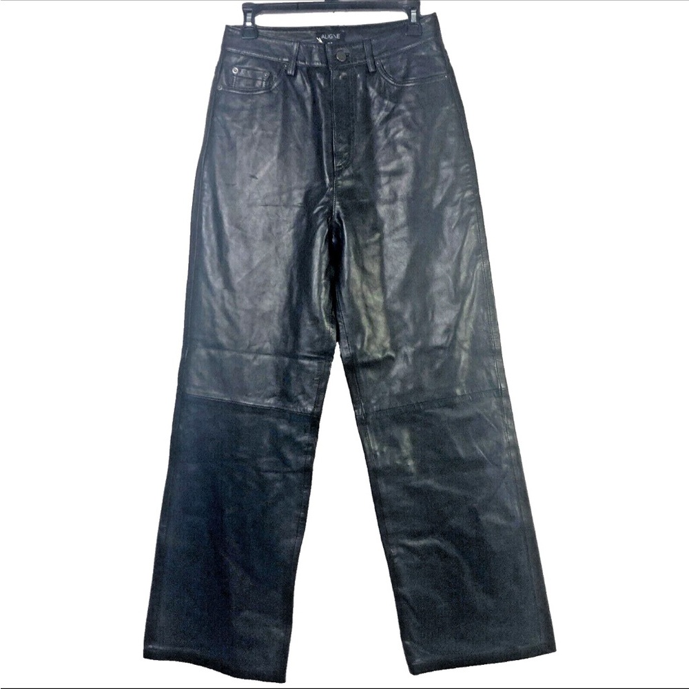 Aligne Leather Trousers Pants Slacks Gellar UK 12 US 8 high rise straight 31 ins